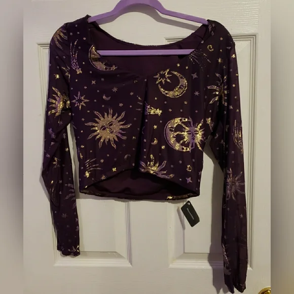 Blackmilk Burned Velvet Sun And Moon Heart Long Sleeve Top - Picture 2 of 6